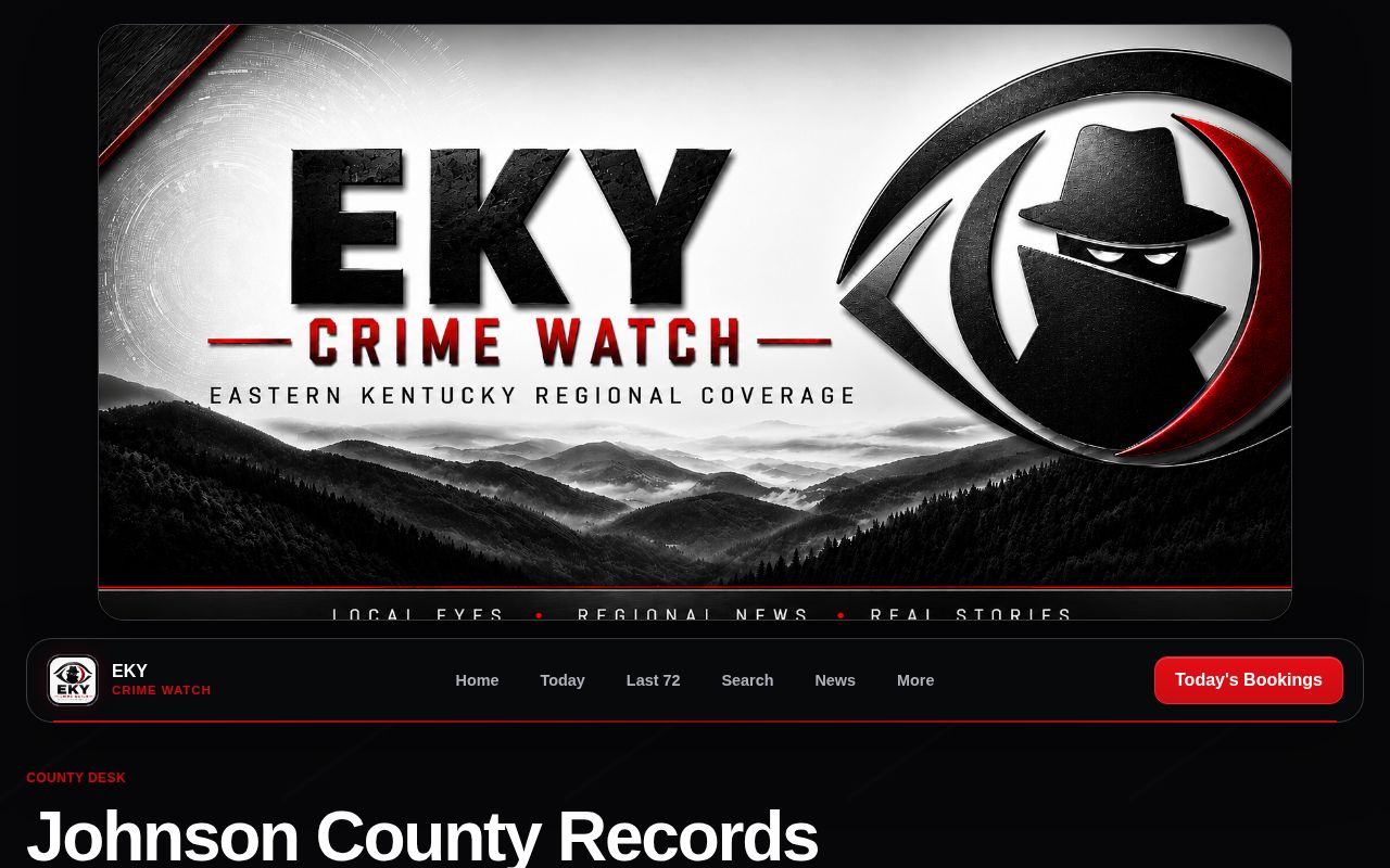 EKY Crime Watch Johnson County booking filter interface