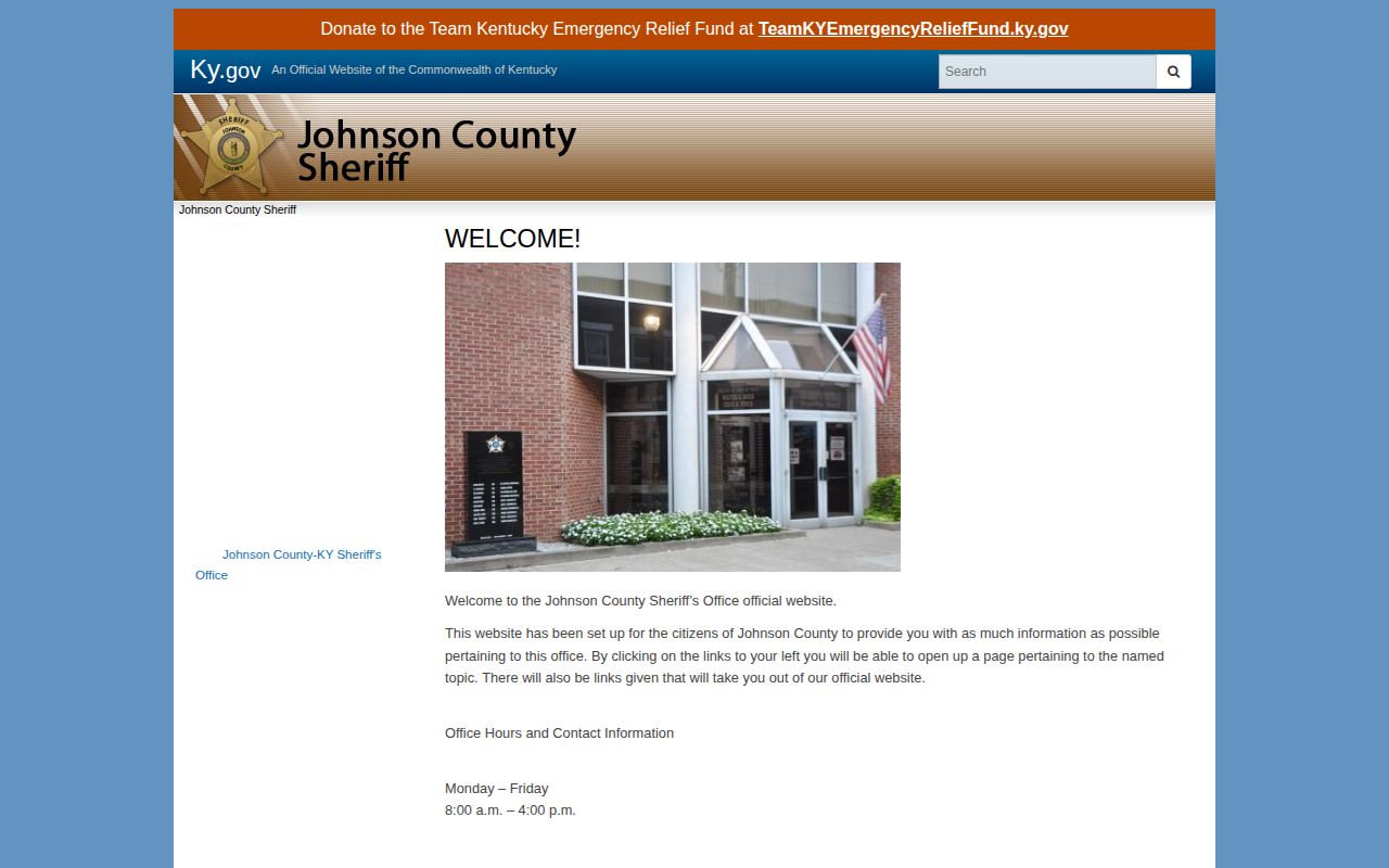 Johnson County Sheriff's Office official website contact page